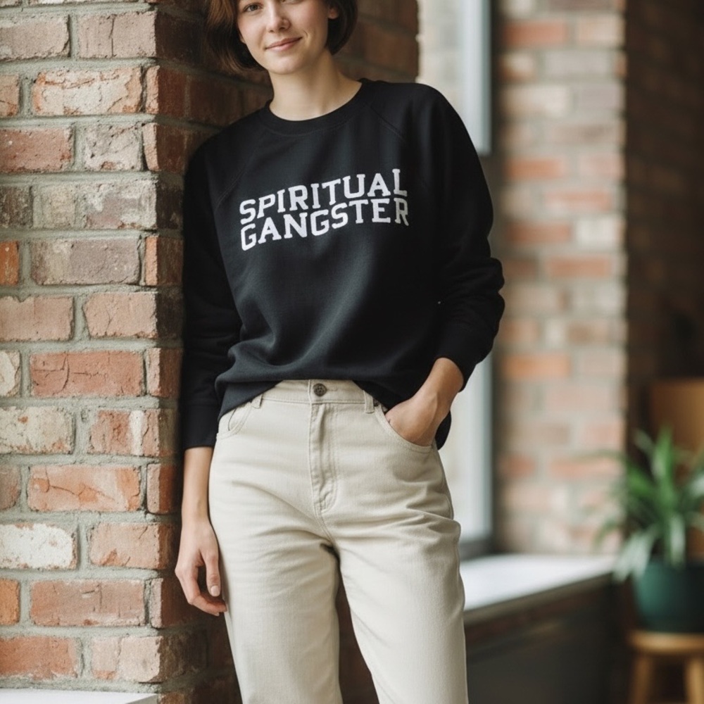 SPIRITUAL GANGSTER - “old school” Black Crewneck Sweatshirt Size S